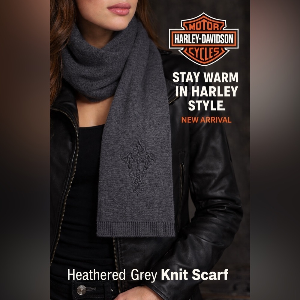 NWT Harley-Davidson® Women's Heathered Knit Scarf, Paloma Heather Grey